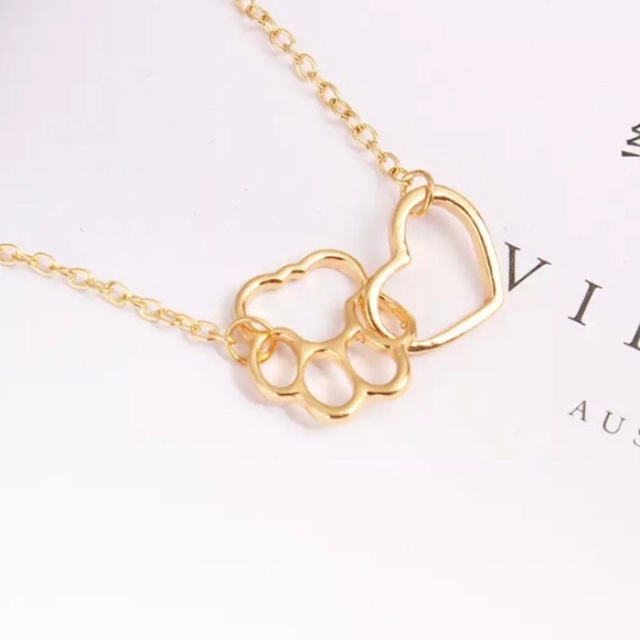 NEW!💙💎💛🐾PAW PRINT HEART NECKLACE🐾💛💎💙GOLDEN - Picture 2 of 8